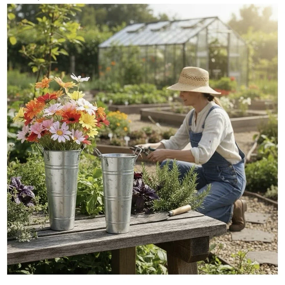 6 Pack 10Inch Galvanized Flower Bar Buckets, Flower Buckets for Flower Bar,